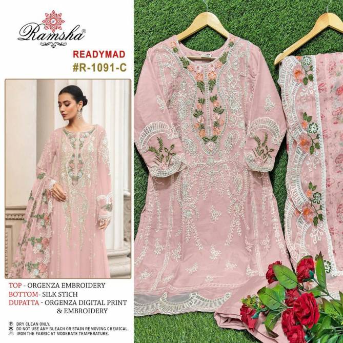 R 1091 Nx By Ramsha Organza Embroidery Pakistani Readymade Suits Wholesale Suppliers In Mumbai
